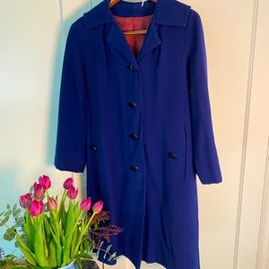 60’s Vintage Blue Wool Princess Coat Monochrome L
